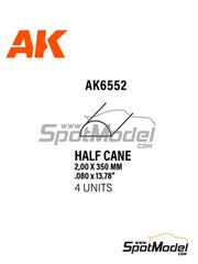 AK Interactive: Plasticard - Half cane solid rods 2.00 mm  - plastic parts - 4 units
