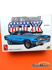 AMT: Car scale model kit 1/25 scale - Plymouth GTX - Dirty Donny (US) 1969 - plastic parts, rubber parts, water slide decals and assembly instructions