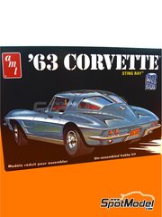 AMT: Car scale model kit 1/25 scale - Chevrolet Corvette Sting Ray 1963 - metal parts, plastic parts, rubber parts, water slide decals, assembly instructions and painting instructions image