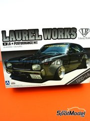 Aoshima: Car scale model kit 1/24 scale - Nissan Liberty Walk Laurel Works 130 - plastic parts, rubber parts, water slide decals, assembly instructions and painting instructions image