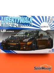 Aoshima: Car scale model kit 1/24 scale -  Nissan R35 GT-R Liberty Walk LB Works Type 2 Ver. 1 - paint masks, plastic parts, rubber parts, water slide decals, assembly instructions and painting instructions