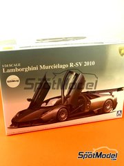 Aoshima: Car scale model kit 1/24 scale - Lamborghini Murcielago R-SV Reiter Engineering Team 2010 - paint masks, plastic parts, rubber parts, water slide decals, other materials and assembly instructions image