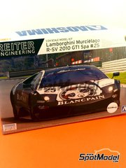 Aoshima: Car scale model kit 1/24 scale - Lamborghini Murcielago R-SV Reiter Engineering Team sponsored by Blancpain #24, 25 - Peter Kox (NL) + Christopher Haase (DE), Frank Kechele (DE) + Ricardo Zonta (BR) - FIA GT Championship, SPA Francorchamps 2010 - paint masks, plastic parts, rubber parts, water slide decals, other materials and assembly instructions image