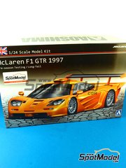 Aoshima: Car scale model kit 1/24 scale - McLaren F1 GTR Long Tail - Test version 1997 - paint masks, plastic parts, rubber parts, water slide decals, assembly instructions and painting instructions image