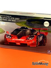 Aoshima: Car scale model kit 1/24 scale - McLaren F1 GTR Long Tail sponsored by Lark #44 - Masanori Sekiya (JP) + Keiichi Tsuchiya (JP) + Akihiko Nakaya (JP) - 24 Hours Le Mans 1997 - paint masks, plastic parts, rubber parts, water slide decals, assembly instructions and painting instructions image