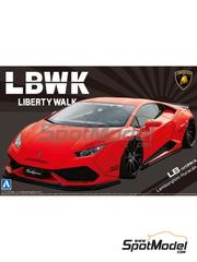 Aoshima: Car scale model kit 1/24 scale - Lamborghini Huracan Liberty Walk LB Works Version 1 - metal parts, plastic parts, rubber parts, water slide decals, other materials and assembly instructions image
