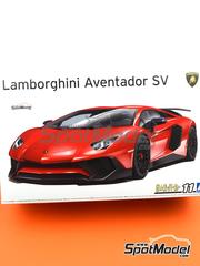 Aoshima: Car scale model kit 1/24 scale - Lamborghini Aventador LP750-4 SV - paint masks, plastic parts, rubber parts, water slide decals, other materials, assembly instructions and painting instructions