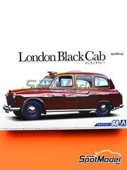 Aoshima: Car scale model kit 1/24 scale - Austin FX-4 London Black Cab Taxi 1968 - plastic parts, rubber parts, water slide decals, assembly instructions and painting instructions