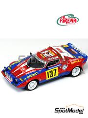 Arena Modelli: Car scale model kit 1/43 scale - Lancia Stratos HF sponsored by Camel #137 - Enrico Rocca (IT) + Giuseppe Alessandrini (IT) - Monte Carlo Rally - Rallye Automobile de Monte-Carlo 1977 - photo-etched parts, resin parts, rubber parts, turned metal parts, water slide decals, white metal parts and assembly instructions