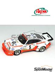 Arena Modelli: Car scale model kit 1/43 scale - Porsche 911 Carrera RS Almeras Freres Team sponsored by Defense Mondiale #5 - Jacques Almras (FR) - Ronde Cevenole 1975 - photo-etched parts, resin parts, rubber parts, turned metal parts, water slide decals, white metal parts and assembly instructions