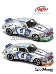 Arena Modelli: Car scale model kit 1/43 scale - Porsche 911 Carrera RSR Martini International Racing Team #8, 9 - Gijs van Lennep (NL) + Herbert M&uuml;ller (CH), George Follmer (US) + Willi Kauhsen (DE) - 6 Hours Vallelunga 1973 - photo-etched parts, resin parts, rubber parts, turned metal parts, water slide decals and white metal parts image