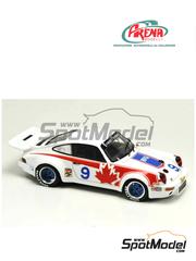 Arena Modelli: Car scale model kit 1/43 scale - Porsche Carrera RS 3.0 Bytzek Automotive Team sponsored by BFG #9 - Harry Bytzek (CA) + Klaus Bytzek (CA) - 5 Hours Mid Ohio 1974 - photo-etched parts, resin parts, rubber parts, turned metal parts, water slide decals and white metal parts image