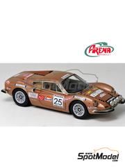 Arena Modelli: Car scale model kit 1/43 scale - Ferrari Dino 246 GT sponsored by Gulf Viota #25 - Jonathan Lipton (GB) + David Booth (GB) - Firestone Rallye 1973 - photo-etched parts, resin parts, rubber parts, water slide decals and assembly instructions image