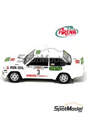 Arena Modelli: Car scale model kit 1/43 scale - Fiat 131 Abarth Jolly Club Team sponsored by Icarus #3 - Adartico Vudafieri (IT) + Massimo de Antoni (IT) - Isola d'Elba Rally 1980 - photo-etched parts, resin parts, rubber parts, water slide decals and assembly instructions