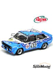 Arena Modelli: Car scale model kit 1/43 scale - Fiat 131 Abarth River Team sponsored by Velm #432 - Guglielmo Manini (IT) + Franco Calzolari (IT) - Giro d'Italia Automobilistico 1979 - photo-etched parts, resin parts, rubber parts, water slide decals and assembly instructions