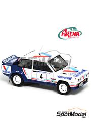 Arena Modelli: Car scale model kit 1/43 scale - Fiat 131 Abarth sponsored by Valvoline #4 - Anastasios "Iaveris" Markouizos (GR) + Loris "El-Em" Meletopoulos (GR) - Fthiotidas Rally  1985 - photo-etched parts, resin parts, rubber parts, water slide decals and assembly instructions