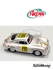 Arena Modelli: Car scale model kit 1/43 scale - Porsche 356 SL sponsored by Autos Europeus, Bosch #199 - Joaquin Castillo de la Fuente (UY) - Carrera Panamericana 1953 - photo-etched parts, resin parts, rubber parts, turned metal parts, water slide decals, white metal parts and assembly instructions