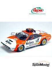 Arena Modelli: Car scale model kit 1/43 scale - Ferrari 308 Proto Michelotto Team sponsored by Marlboro #343 - Antonio Zanini (ES) + Carmelo Ezpeleta (ES) - Baja Aragn Montesblancos 1985 - photo-etched parts, resin parts, turned metal parts, water slide decals, white metal parts, other materials, assembly instructions and tobacco sponsor decals