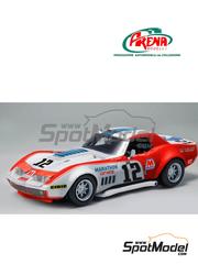 Arena Modelli: Car scale model kit 1/43 scale - Chevrolet Corvette C3 Troy Promotions Team sponsored by Marathon #12 - Don Yenko (US) + Tony de Lorenzo (US) + Jerry Thompson (US) - 12 Hours Sebring 1971 - photo-etched parts, resin parts, rubber parts, water slide decals, white metal parts and assembly instructions