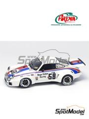 Arena Modelli: Car scale model kit 1/43 scale - Porsche 911 Carrera RSR Diego Febles Racing Team sponsored by Puerto Rico #58 - Diego Febles (PR) + Hiram Cruz (US) - 12 Hours Sebring 1977 - photo-etched parts, resin parts, rubber parts, turned metal parts, water slide decals, white metal parts and assembly instructions