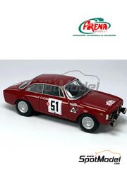 Arena Modelli: Car scale model kit 1/43 scale - Alfa Romeo Giulia GTA #51 - Bernard Consten (FR) +  'Elg�' (FR) - Tour de Corse 1966 - photo-etched parts, resin parts, rubber parts, turned metal parts, water slide decals, white metal parts and assembly instructions