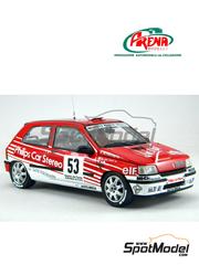 Arena Modelli: Car scale model kit 1/24 scale - Renault Clio 16S Group A Auto-Meca Team sponsored by Philips Car Stereo #53 - Laurence Jacquet (CH) + Martine Poettoz (FR) - Tour de Corse Rallye de France 1991 - photo-etched parts, resin parts, water slide decals, white metal parts, other materials and assembly instructions