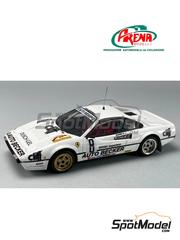 Arena Modelli: Car scale model kit 1/43 scale - Ferrari 308 GTB Group B Boss Rally Team sponsored by Auto Becker, Cliff #8 - Holger Bohne (DE) + Adolf Ahrens (DE) - ADAC Deutschland Rally 1984 - photo-etched parts, resin parts, turned metal parts, water slide decals, white metal parts, other materials, assembly instructions and tobacco sponsor decals image