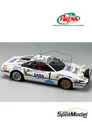 Arena Modelli: Car scale model kit 1/43 scale - Ferrari 308 GTB Group B sponsored by Saba, Finvest #1 - Antonio "Tony" Fassina (IT) + Emilio Radaelli (IT) - Targa Florio 1983 - photo-etched parts, resin parts, turned metal parts, water slide decals, white metal parts, other materials and assembly instructions