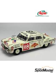 Arena Modelli: Car scale model kit 1/43 scale - Lincoln Capri 4 doors sponsored by Cerveza Superior #118 - Ferdinando de Leeuw Murphy (MX) + Cornelio Medina (MX) - Carrera Panamericana 1953 - plastic parts, rubber parts, water slide decals, assembly instructions and placement instructions