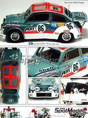 Arena Modelli: Car scale model kit 1/24 scale - Fiat Abarth 1000 sponsored by ABT Tuning #86 - Johann Abt (DE) + Umberto Grano (IT) - Boucles de SPA 1976 - metal parts, photo-etched parts, resin parts, water slide decals, white metal parts and assembly instructions