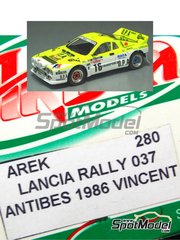 Arena Modelli: Car scale model kit 1/43 scale - Lancia Rally 037 sponsored by OPA #16 - Francis Vincent (FR) + Michel Rousseau (FR) - Antibes Rally 1986 - photo-etched parts, rubber parts, turned metal parts, water slide decals, white metal parts and other materials image