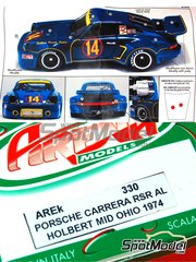 Arena Modelli: Maqueta de coche escala 1/43 - Porsche 911 Carrera RSR N 14 - Alvah Robert 'Al' Holbert (US) + Peter Gregg (US) - 5 horas de Mid Ohio 1974 - fotograbados, piezas de resina, piezas de goma, piezas de metal torneado, calcas de agua, piezas de metal blanco y manual de instrucciones