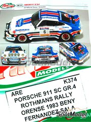 Arena Modelli: Car scale model kit 1/43 scale - Porsche 911 SC sponsored by Rothmans - Benigno 'Beny' Fernandez (ES) + Jos� Luis Sala (ES) - Orense Rally 1983 - resin multimaterial kit