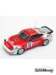 Arena Modelli: Car scale model kit 1/43 scale - Porsche 911 SCRS RAS Sport Team sponsored by Belga #14 - Guy Colsoul (BE) + Alain Lopes (BE) - Ypres 24 Hours Rally 1985 - photo-etched parts, resin parts, rubber parts, turned metal parts, water slide decals and white metal parts