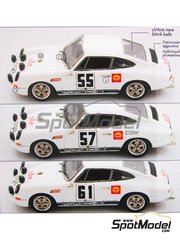 Arena Modelli: Car scale model kit 1/43 scale - Porsche 911R Rally Porsche KG Team sponsored by Shell #55, 57, 61 - Vic Elford (GB) + David Stone (GB), Hans Schller (DE) + Herbert Dehnelt (DE), Pauli Toivonen (FI) + Martti Kolari (FI) - Tour de Corse 1968 - photo-etched parts, resin parts, rubber parts, turned metal parts, water slide decals, white metal parts and assembly instructions