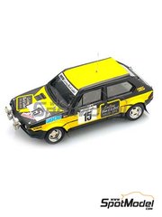 Arena Modelli: Car scale model kit 1/43 scale - Fiat Ritmo 75 sponsored by Carling Black Label #11, 15 - William 'Willy' Plas (BE) + Jacky Winkin (BE), William 'Willy' Plas (BE) + Eddy Nijs (BE) - Boucles de SPA, Condroz Rally - Rallye du Condroz 1979 - photo-etched parts, resin parts, rubber parts, turned metal parts, vacuum formed parts, water slide decals, white metal parts and assembly instructions