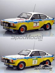Arena Modelli: Car scale model kit 1/24 scale - Opel Kadett GTE 2000 Group 2 Conrero Team sponsored by Mobil1 #1, 7 - Federico Ormezzano (IT), Roberto 'Rudy' Dalpozzo (IT) - Isola d'Elba Rally, Della Lana Rally 1978 - photo-etched parts, resin parts, rubber parts, vacuum formed parts, water slide decals, white metal parts and assembly instructions image