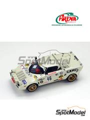 Arena Modelli: Car scale model kit 1/43 scale - Lancia Stratos HF Bassano Corse Team sponsored by Camel #46 - Enrico Rocca (IT) + Giuseppe Alessandrini (IT) - San Martino di Castrozza Rally 1977 - photo-etched parts, resin parts, rubber parts, turned metal parts, water slide decals, white metal parts, assembly instructions and tobacco sponsor decals