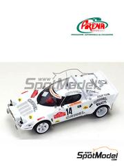 Arena Modelli: Car scale model kit 1/43 scale - Lancia Stratos HF Jolly Club Team sponsored by Camel #14 - Adartico Vudafieri (IT) + Mauro Mannini (IT) - Sanremo Rally 1978 - photo-etched parts, resin parts, rubber parts, turned metal parts, water slide decals, white metal parts, assembly instructions and tobacco sponsor decals