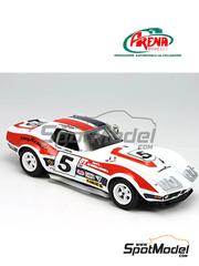 Arena Modelli: Car scale model kit 1/43 scale - Chevrolet Corvette C3 #5 - Dave Heinz (US) + Bob McClure (US) + Dana English (US) - 24 Hours of Daytona 1973 - photo-etched parts, resin parts, rubber parts, turned metal parts, water slide decals, white metal parts and assembly instructions