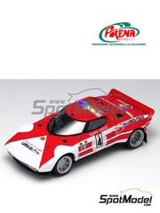 Arena Modelli: Car scale model kit 1/43 scale - Lancia Stratos HF Lancia-Italia Team sponsored by Marlboro #4 - Sandro Munari (IT) + Jean-Claude Andruet (FR) - Targa Florio 1973 - photo-etched parts, resin parts, rubber parts, turned metal parts, water slide decals, white metal parts, assembly instructions and tobacco sponsor decals