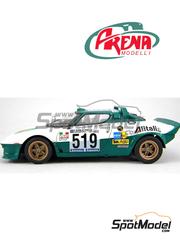 Arena Modelli: Car scale model kit 1/24 scale - Lancia Stratos HF Turbo sponsored by Alitalia #519 - Sandro Munari (IT) + Mario Manucci (IT) - Giro d'Italia Automobilistico 1975 - photo-etched parts, resin parts, turned metal parts, vacuum formed parts, water slide decals, white metal parts and assembly instructions image