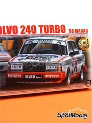 Beemax Model Kits: Car scale model kit 1/24 scale - Volvo 240 Turbo Group A Volvo Europe Dealer Team sponsored by Kamachi #1, 2, 20, 21 - Thomas Lindström (SE), Johnny Cecotto (VE), Gianfranco Brancatelli (IT), Pierre Dieudonne (BE) + Siegfried Müller Jr. (DE) - JTC InterTEC championship Fuji Speedway, Guia Race of Macau 1985 and 1986 - plastic parts, rubber parts, water slide decals, assembly instructions and painting instructions image