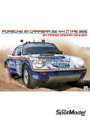 Beemax Model Kits: Car scale model kit 1/24 scale - Porsche 911 Carrera 3.2 4x4 sponsored by Rothmans #176 - Ren Metge (FR) + Dominique Lemoyne (FR) - Paris Dakar Rally 1984 - paint masks, plastic parts, rubber parts, water slide decals, assembly instructions, painting instructions and does NOT include tobacco sponsor decals