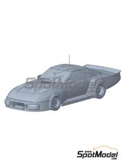 Beemax Model Kits: Car scale model kit 1/24 scale - Mazda RX-7 253i Mazdaspeed Team sponsored by Jun, Tokico #38 - Win Percy (GB) + Yojiro Terada (JP) + Hiroshi Fushida (JP) - 24 Hours Le Mans 1981 - plastic parts, rubber parts, water slide decals, assembly instructions and painting instructions image