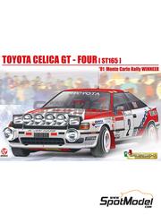 Beemax Model Kits: Car scale model kit 1/24 scale - Toyota Celica GT-Four ST165 Group A Toyota Team Europe Team sponsored by Repsol #2 - Carlos Sainz (ES) + Luis Moya (ES) - Monte Carlo Rally - Rallye Automobile de Monte-Carlo 1991 - paint masks, plastic parts, rubber parts, water slide decals, assembly instructions and does NOT include tobacco sponsor decals