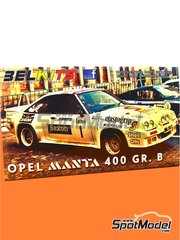 Belkits: Car scale model kit 1/24 scale - Opel Manta 400 Group B sponsored by Saxon Watches #1 - Jimmy McRae (GB) + Rob Arthur (GB) - Ypres 24 Hours Rally 1984 - paint masks, photo-etched parts, plastic parts, rubber parts, seatbelt fabric, water slide decals, other materials, assembly instructions and painting instructions