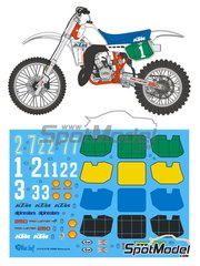 Blue Stuff: Marking / livery 1/12 scale - KTM 250MX #1, 2 , 3, 7 1984 - water slide decals, assembly instructions and painting instructions - for Tamiya references TAM14046 and TAM14051 image