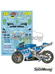 Blue Stuff: Marking / livery 1/12 scale - Suzuki GSX-RR Suzuki Ecstar Team sponsored by Monster Energy #36, 42, 50 - Joan Mir (ES), Alex Rins (ES), Sylvain Guintoli (FR) - Motorcycle World Championship 2021 - water slide decals and assembly instructions - for Tamiya reference TAM14139