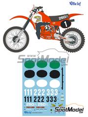 Blue Stuff: Marking / livery 1/12 scale - Honda CR250R #1, 2, 3 1981 - water slide decals, assembly instructions and painting instructions - for Tamiya references TAM14011, 14011 (3000) and 11